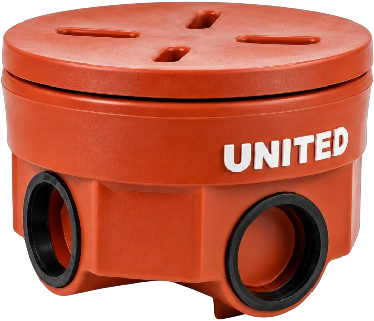 UNITED orange inspection chamber with multiple pipe connection openings