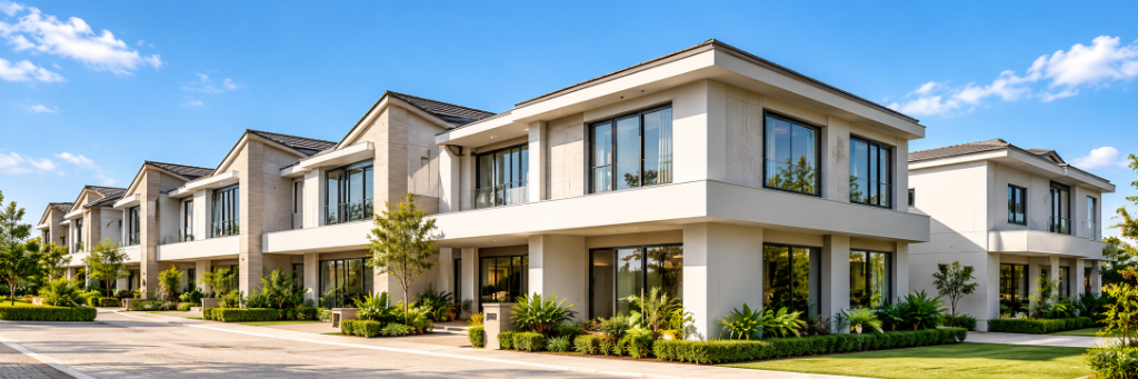 Row of modern villas in a residential development