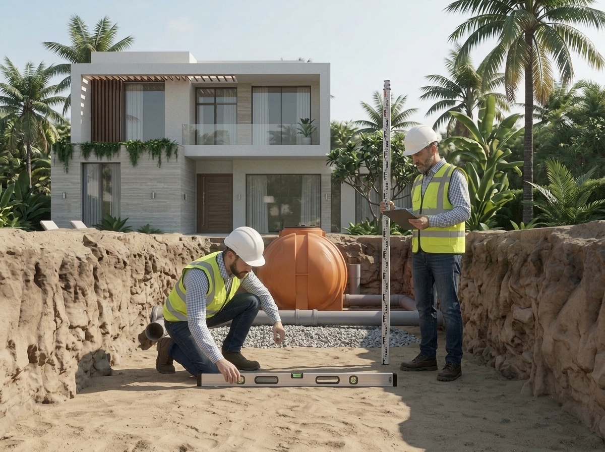Residential septic tank installation process from inspection to underground installation