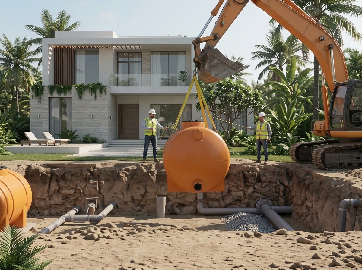 Residential septic tank installation process from inspection to underground installation