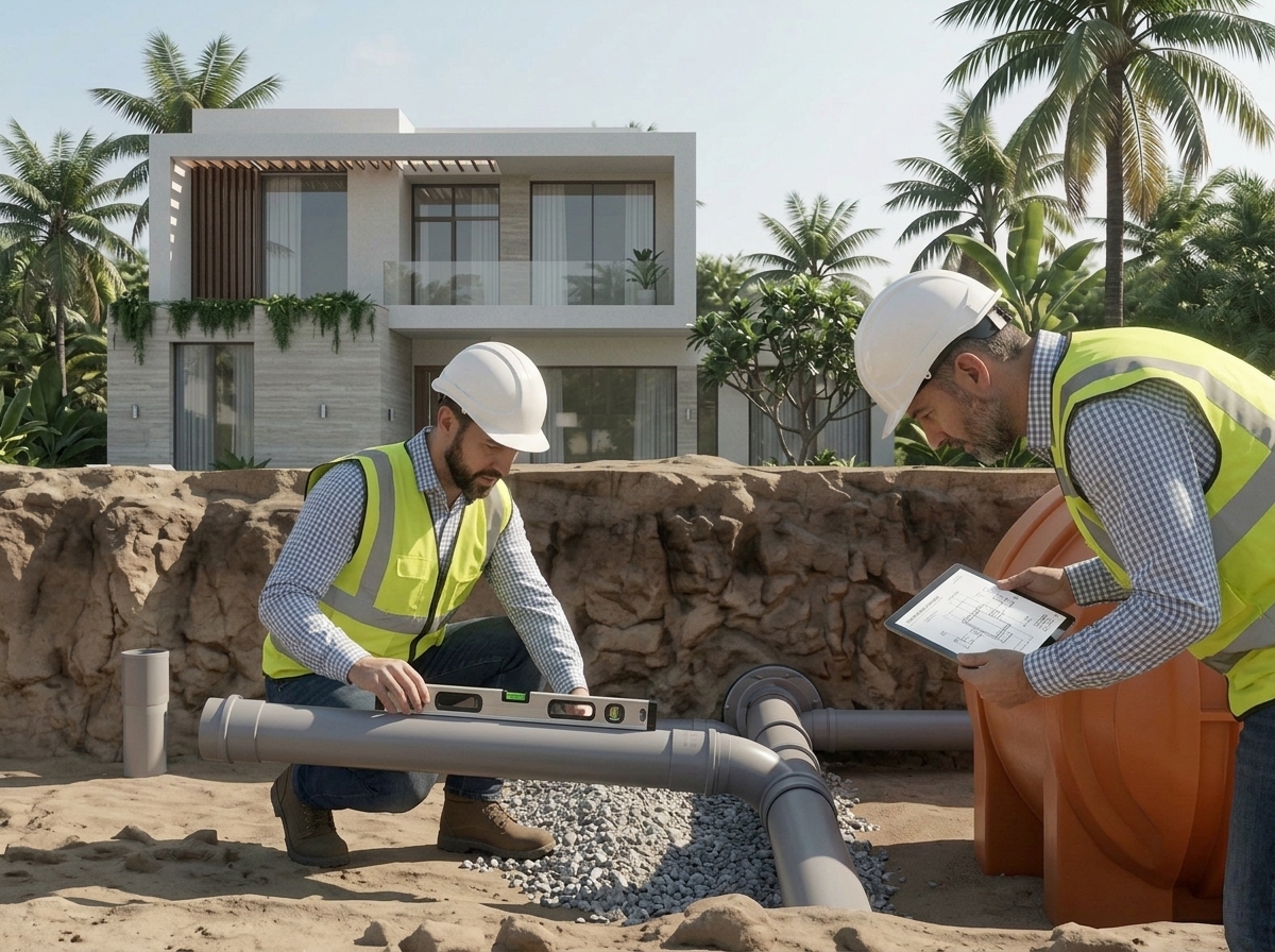 Residential septic tank installation process from inspection to underground installation